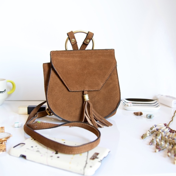 Handbags - NWOT Tan Suede Crossbody with Tassel